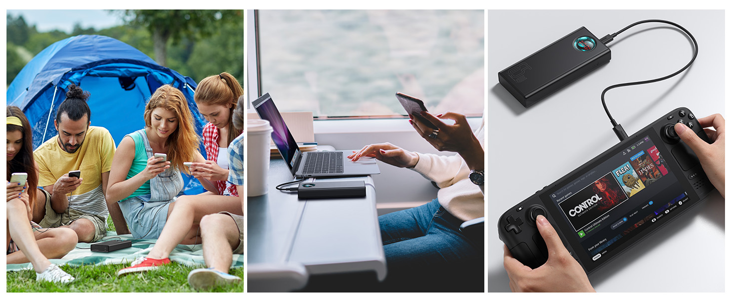 Power Bank Baseus 65W 26800mAh з 5 виходами, LED-дисплеєм, USB-C, PD, QC4.0 - для ноутбуків, iPhone, Galaxy, Steam Deck