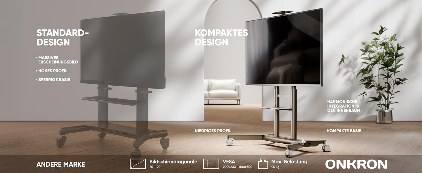 Мобільний стійка-підставка для ТБ ONKRON TS1871-C, 55-90 дюймів, до 75 кг, VESA 800x600, колір шампань