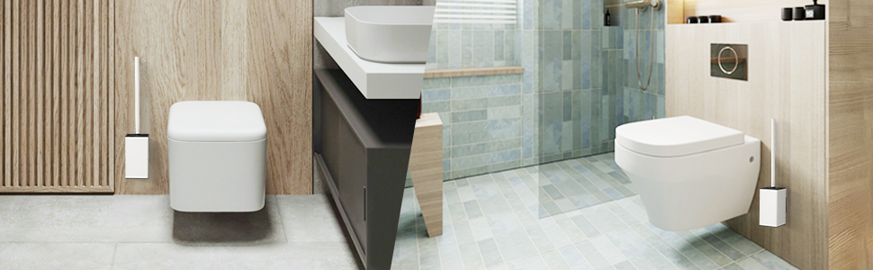 Настінна щітка для туалету DAZI з кріпленням без свердління, з нержавіючої сталі, сучасний дизайн, знімний внутрішній стаканчик для легкого догляду та очищення (золота щітка) (білий)