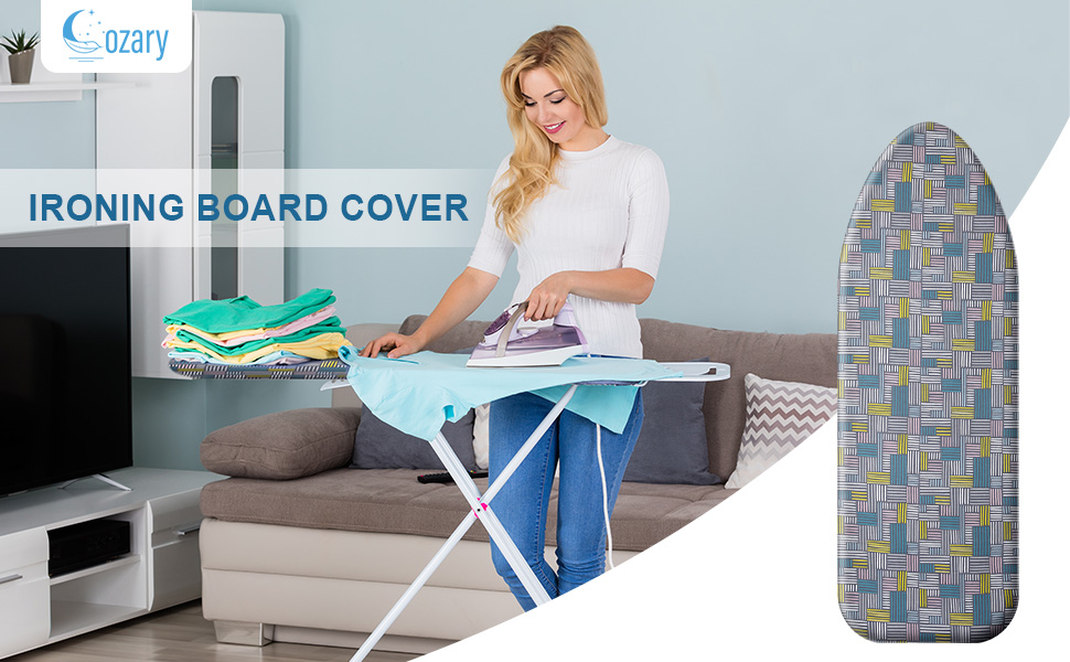 Чохол для прасувальної дошки Cozary 125 x 45 см, бавовна, для парогенератора та праски, стійкий до високих температур (210°C), блакитно-сірий в клітинку