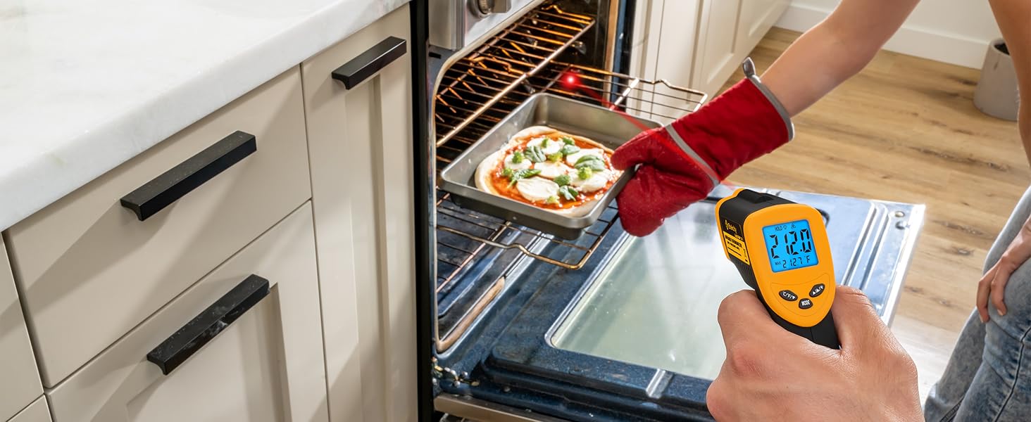 Інфрачервоний термометр Etekcity -50°C до +450°C (лазерний, цифровий) для кухні, піци, гриля, випічки. Не для вимірювання температури тіла. Жовто-чорний