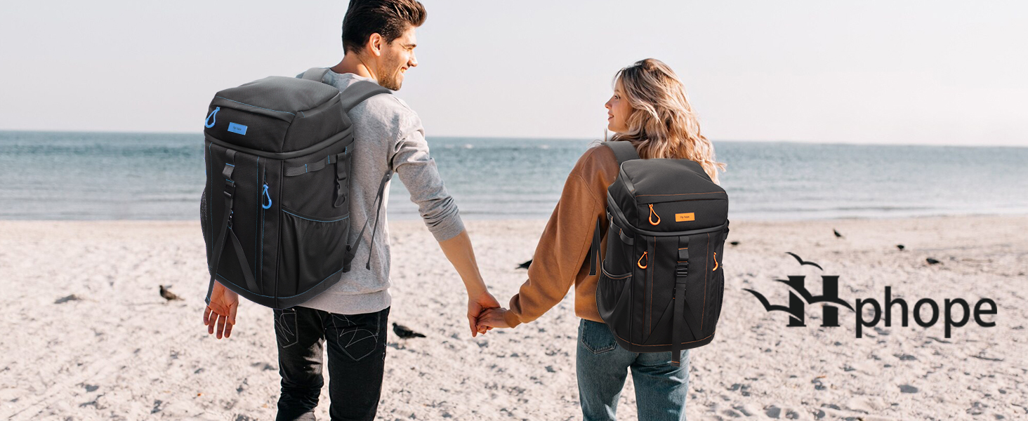 Рюкзак-холодильник HP Hope 35L, водонепроникний, ізольований, чорно-помаранчевий. Ідеально для пікніків, відпочинку на природі, кемпінгу та подорожей. Об'єм: 35 літрів, вміщує до 48 банок.