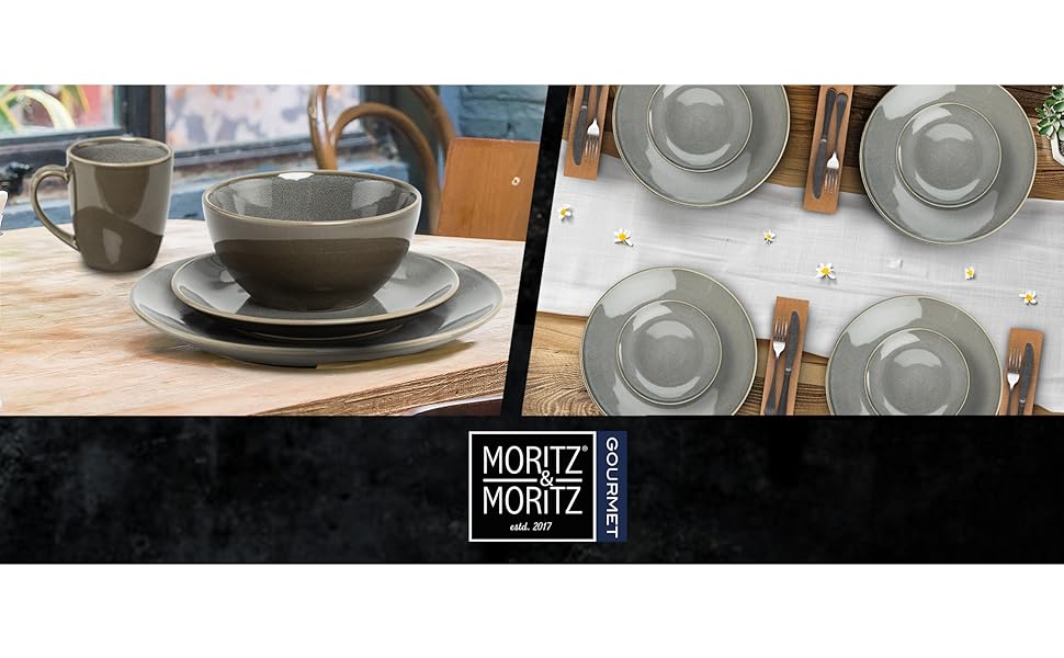 Moritz & Moritz SENSE 24-Piece Dinnerware Set - Gray Stoneware Dish Set for 6 - Scratch, Microwave & Dishwasher Safe Tableware Set