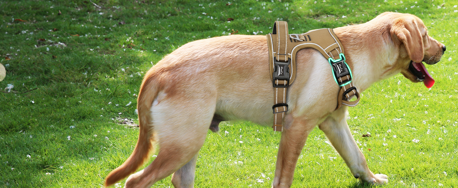 Шлейка для собак HEELE з регулюванням натягу, світловідбиваюча, для середніх собак, з м'якою ручкою, 1 пряжка, легко одягається, коричнева, розмір M, обхват грудей 38-71 см, Uni-Khaki