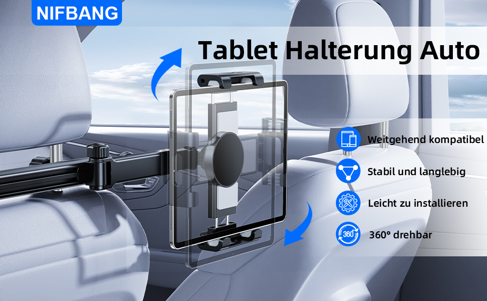 Тримач для iPad/Tablet в авто, висувний, для iPhone/Samsung/Switch/Kindle, 4-13 дюймів, з гачками, чорний
