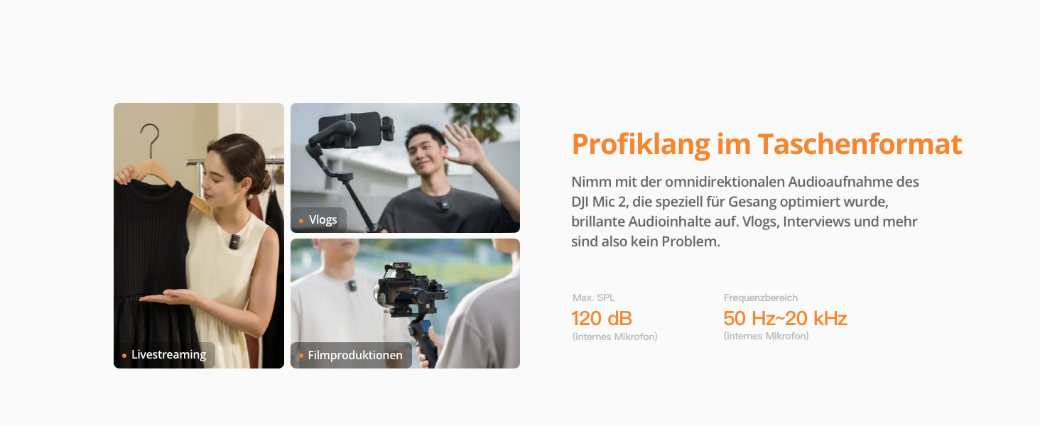 DJI Mic 2: Бездротовий мікрофон-петличка (2 передавача + 1 приймач + зарядна станція) для камери, смартфона, влогів, з шумозаглушенням, 48 кГц, 32-біт Float, 250 м радіус дії