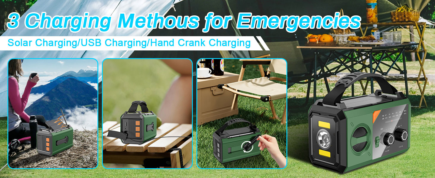 Радіо Kurbelradio на 27000mAh з Bluetooth, сонячне радіо з живленням від ручки, AM/FM, портативне, для надзвичайних ситуацій, з ліхтариком, зарядкою для мобільного телефону, для кемпінгу та активного відпочинку, чорний, зелений