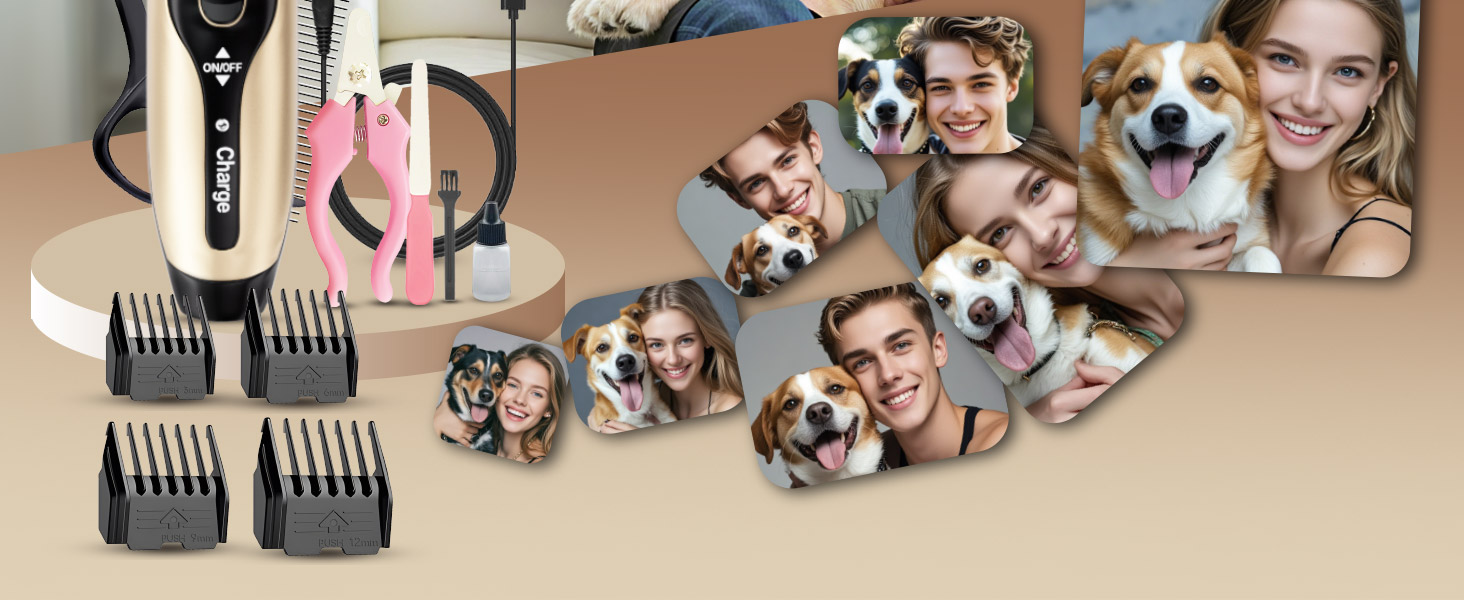 Машинка для стрижки собак, набір для грумінгу: 4 насадки, ножиці, гребінець, щітка