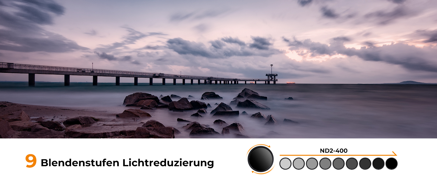 Фільтр ND Variabler K&F Concept 55mm (ND2-ND400) для фотографії пейзажів (Nano-Basic Series) з 3 серветками для чищення