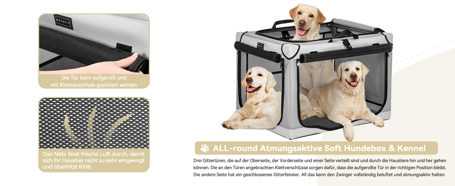 Клітка для собак Petsfit, складана, середнього та малого розміру, сіра, 76x50x49 см