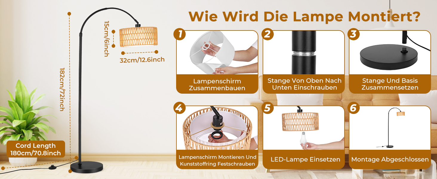 Торшер для вітальні Stehlampe 9W LED з димером, пульт ДУ, лампа E27, чорний. Арка, підлоговий світильник для спальні, офісу