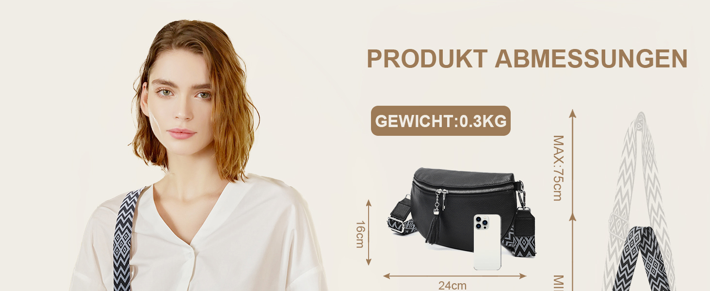 Жіноча сумка через плече з широким ременем, поясна сумка з натуральної шкіри, стильна з багатьма відділеннями для карток, кросбоді, гаманець (чорний)