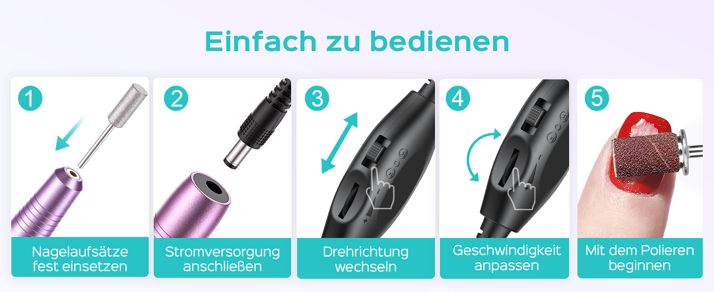 Електричний фрезер для нігтів Coslus: 20000 об/хв, регулювання швидкості та напрямку, манікюр та педикюр, набір для шліфування гелю та акрилу (фіолетовий)