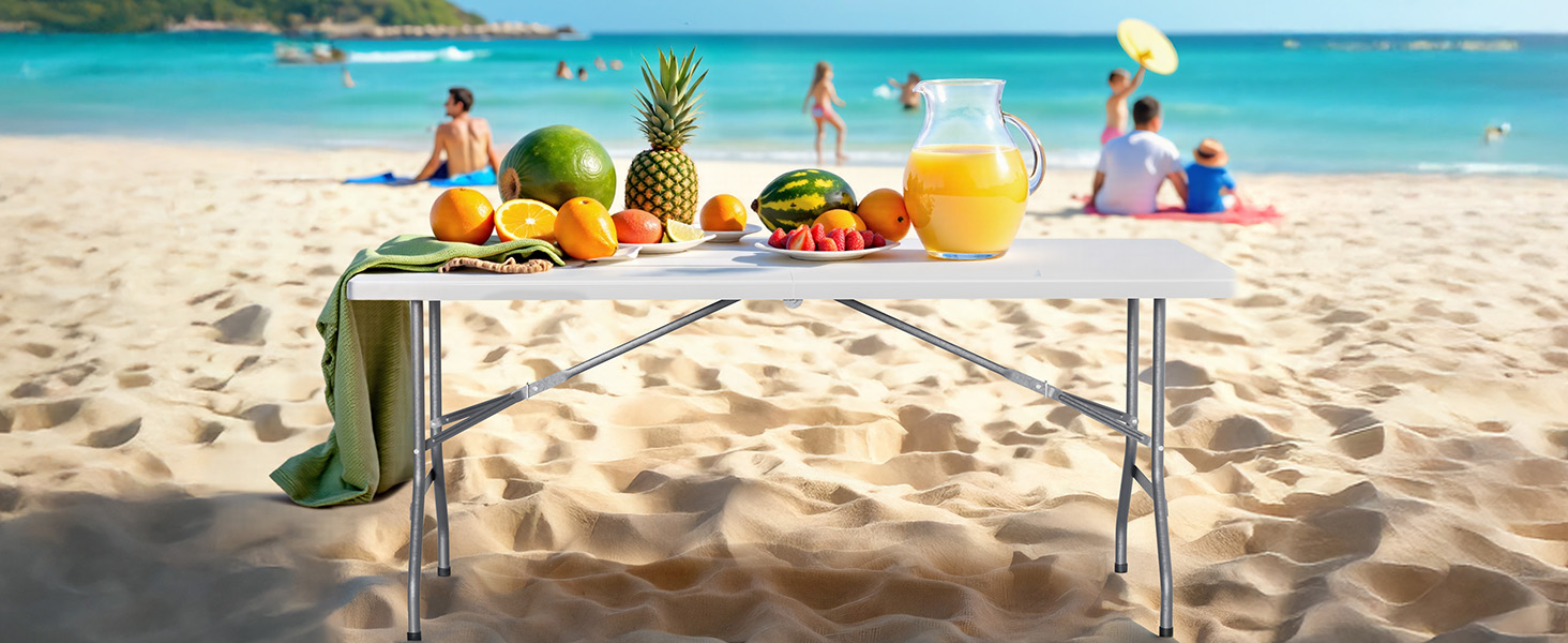 Складний кемпінговий стіл Wiltec 122x60x75 см з ручкою для перенесення - для пікніка, саду, вечірок