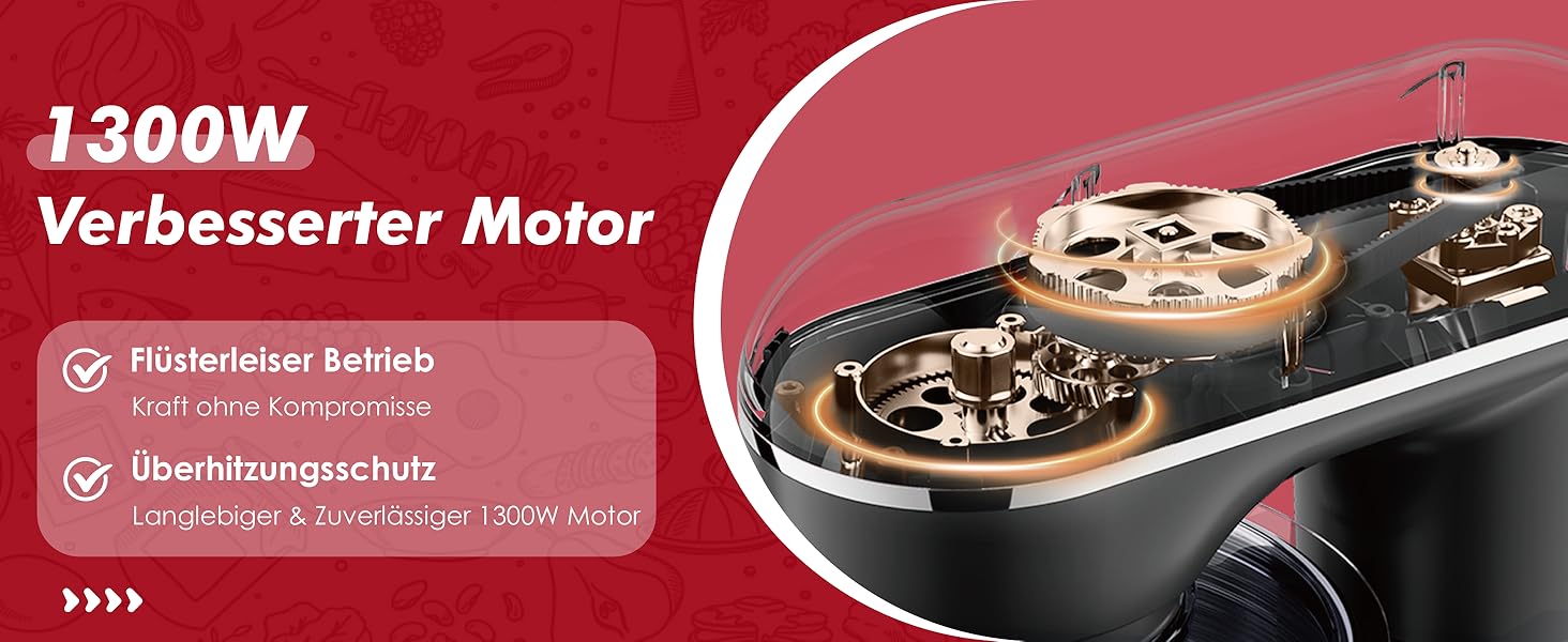 Кухонна машина Küchenmaschine 6 л, 1300 Вт, 10+ швидкостей, з набором насадок (міксер, гак для тіста, вінчик), темно-зелений/червоний