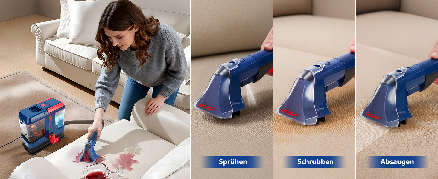 WECLEAN Миючий пилосос для килимів та м'яких меблів, портативний волого- та сухого прибирання 350W, 2-баковий, для авто, дивана, плям, чорний/рожевий (синій/червоний)
