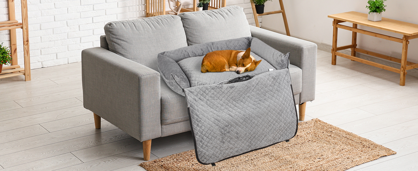 Автокрісло для собак Todeco: великі та середні породи, миється, знімається, з ременями безпеки, кишені, водовідштовхувальне, сіре