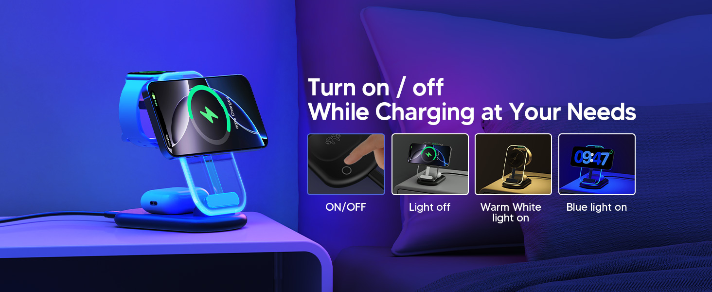 Бездротова зарядка MagSafe 3-в-1 для iPhone, Apple Watch та AirPods, сумісна з iPhone 16/15/14/13/12 Plus/Pro Max