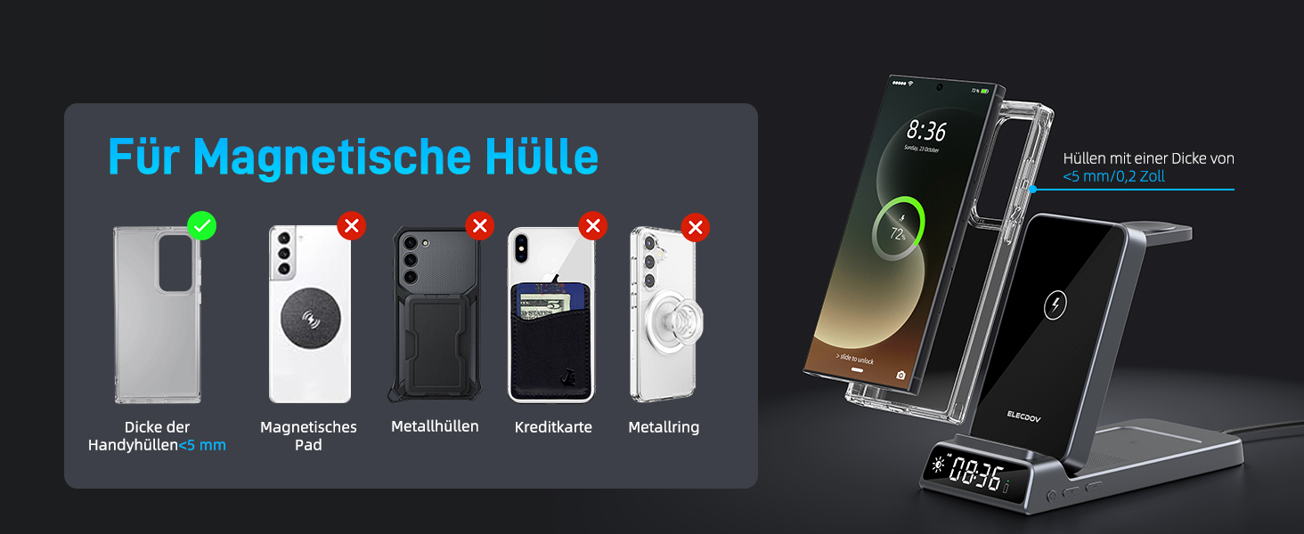 Бездротова зарядка для Samsung з годинником: станція для Galaxy S25 Ultra/S24/Z Fold 6/Flip 7/Bud, Watch, Galaxy Watch 8/7/6/5Pro, 3 в 1, сірий