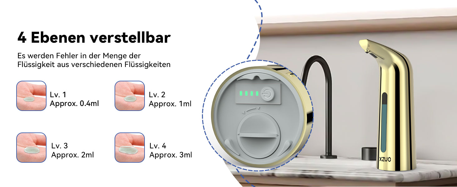 Автоматичний безконтактний диспенсер для мила з 4 рівнями регулювання, 400 мл, електричний, на батарейках, для встановлення на стільницю, з інфрачервоним сенсором (Бронзовий) (400мл Золотий)