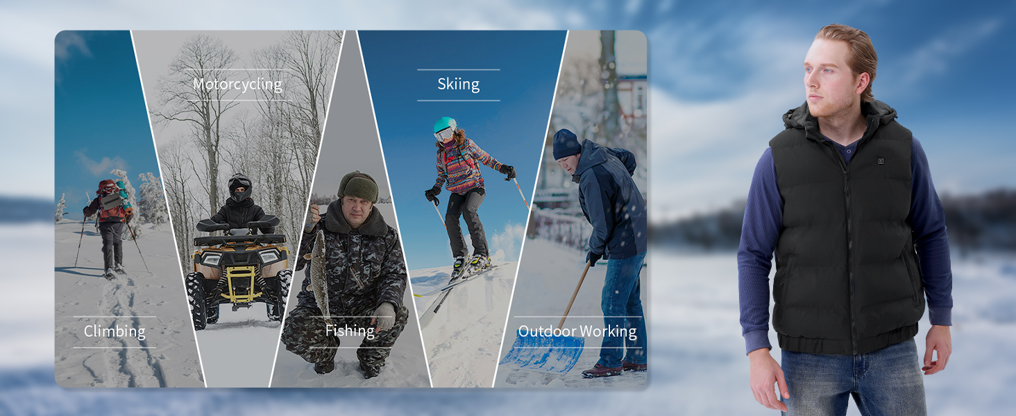 Електрична гріюча жилетка для чоловіків Rrtizan з акумулятором 10000mAh, 15 зон нагріву, 3 температурні режими, вітронепроникна (Чорний, S)