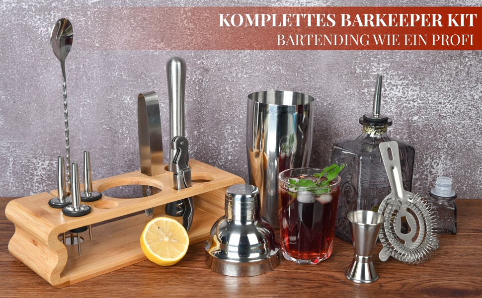 Набір шейкер для коктейлів Esmula 750 мл, 12 предметів, з рецептами, нержавіюча сталь