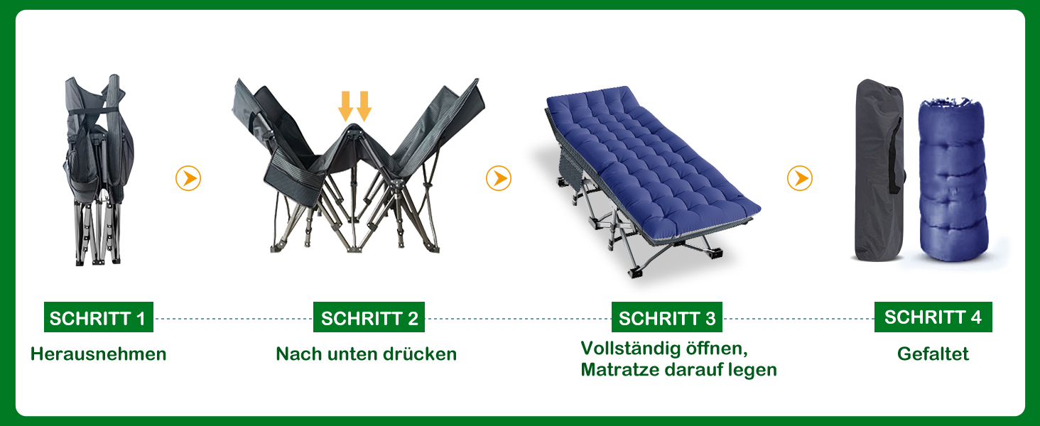 Розкладне ліжко ZIKEBTUY для кемпінгу та відпочинку: міцне, з матрацом, 200 кг, 190x71x36 см