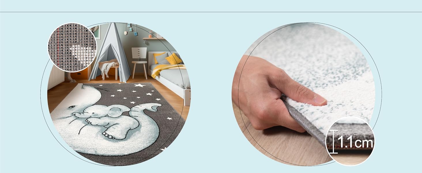 Дитячий килим круглий Elefant Design, короткий ворс, блакитно-сірий 120 см для хлопчиків та дівчаток. Антиалергенний, м'який килим в дитячу кімнату