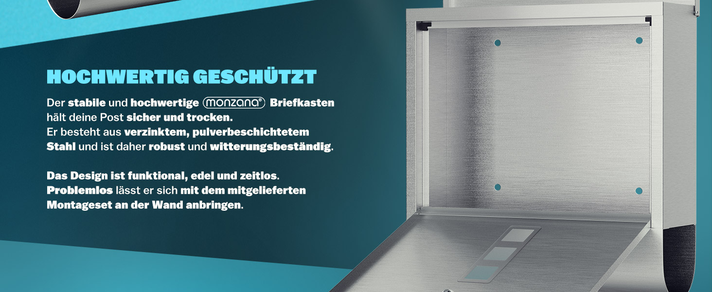 Поштовий ящик Monzana Kreuzschloss з мідним циліндром, поворотна кришка, 31x10x34 см, вікно, табличка для імені, відділ для газет, сталь, 2 ключі, чорно-срібний