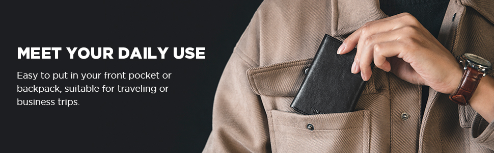 Чоловіче шкіряне картхолдер VULKIT з RFID-блокуванням, відділенням для грошей та візитки, Navy Blue