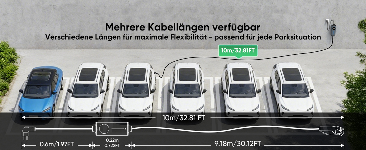 Кабель для електромобіля GONEO Typ 2 Schuko, 10м, 16A, 3.68 кВт - Портативна зарядка з захистом FI, автоматичним заземленням та контролем температури, таймер для електромобіля, сертифікат TÜV