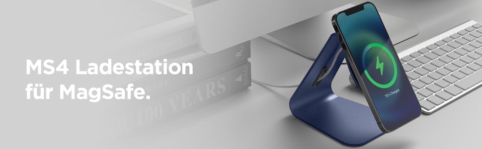 Підставка для зарядки iPhone Elago MS4 з MagSafe, алюміній, сумісна з iPhone 17/16/15/14/13/12, підтримка Standby (iOS 17) [Зарядний пристрій не входить] (Jean Indigo)