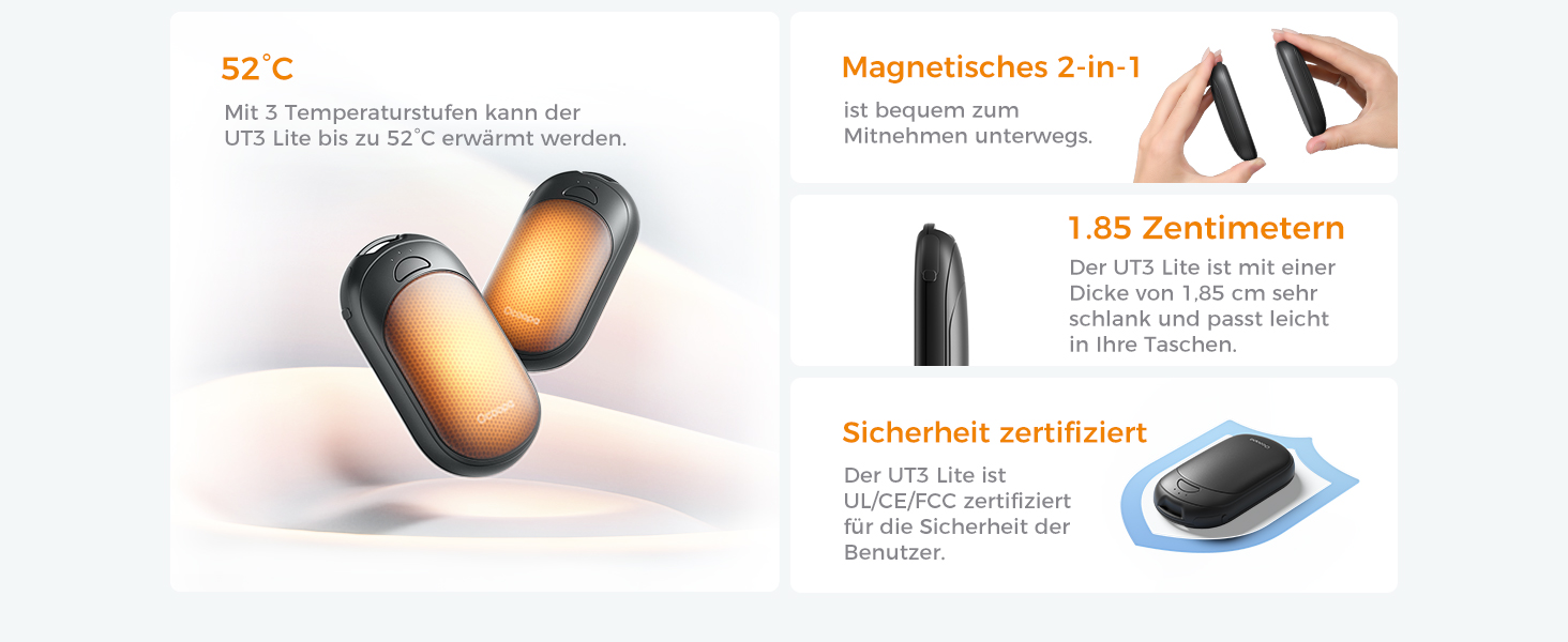 Електричні грілки для рук OCOOPA 2 шт. з магнітом, 5000mAh, 3 режими нагріву, компактні, для рукавичок, зима, подарунок