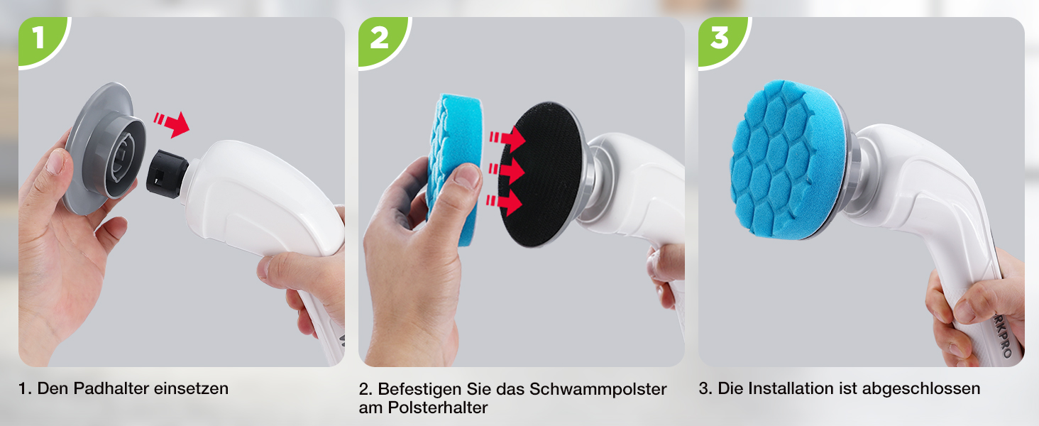 WORKPRO Електрична щітка для прибирання з індикатором потужності, 8 в 1, обертова щітка-скребок, 8 насадок, телескопічна ручка 30-120 см, 3 швидкості, для ванної кімнати та кухні