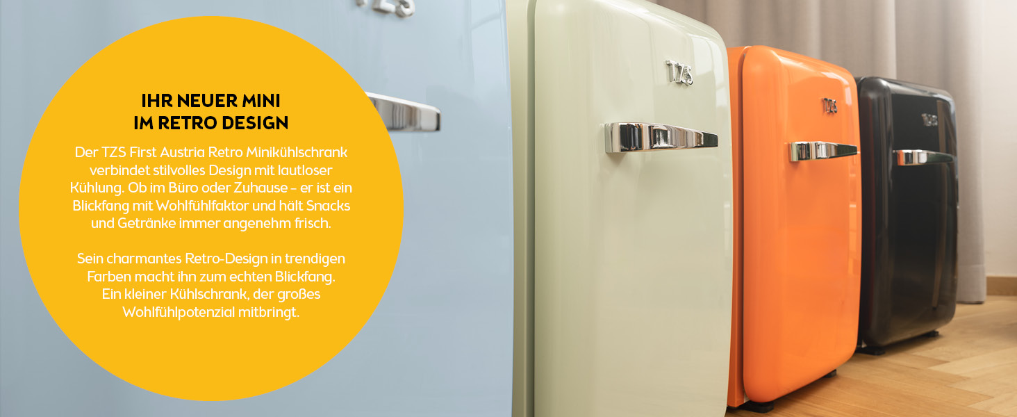 Холодильник мініатюрний TZS First Austria Retro 40L, блакитний. Безшумний, з підсвіткою та 2 полицями. Ідеально для кемпінгу, офісу, спальні, готелю.