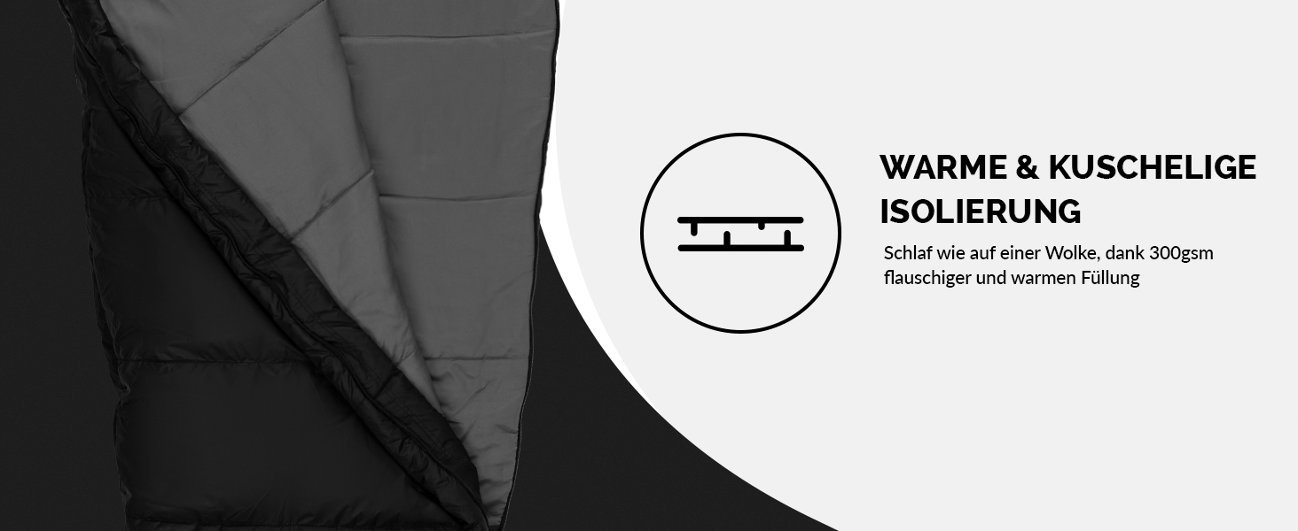 Спальний мішок Mumienschlafsack для 3-4 сезони, 8°C до -5°C, 300GSM, 80x220cm, для жінок та чоловіків, чорний