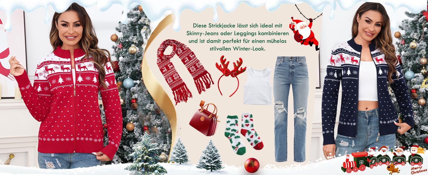 Синій жіночий святковий светр-кардиган Sykooria з капюшоном та блискавкою, теплий, на блискавці, для святкування Різдва, розмір S-XXL