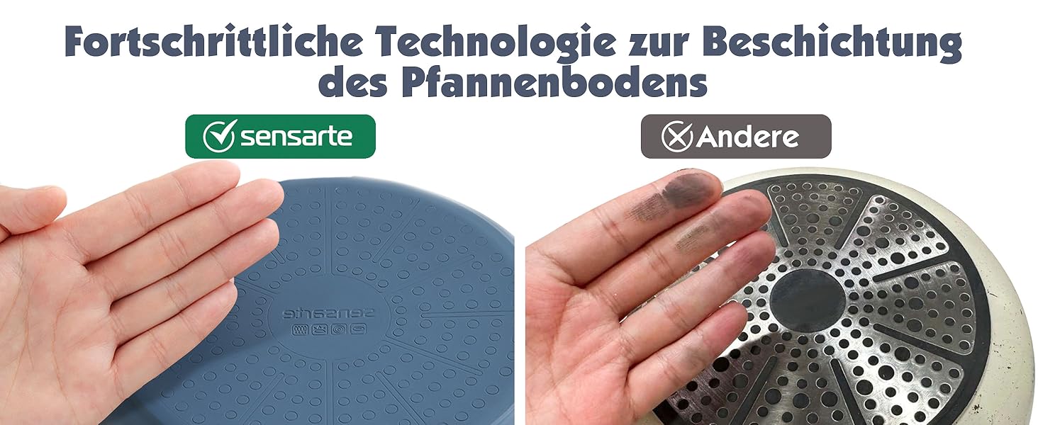 Набір посуду SENSARTE з керамічним покриттям, 17 предметів, антипригарний, знімні ручки, для всіх типів плит, безпечний, сумісний з посудомийною машиною та духовкою (Морський)