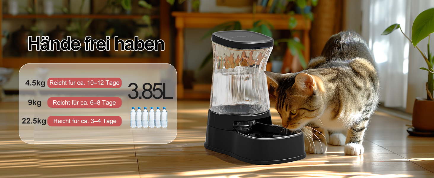 Автоматичний поїльник для котів та собак Gardner 3.85L, з нержавіючою чашею, без струму, BPA Free, гравітаційний, для середніх та великих тварин (сірий)