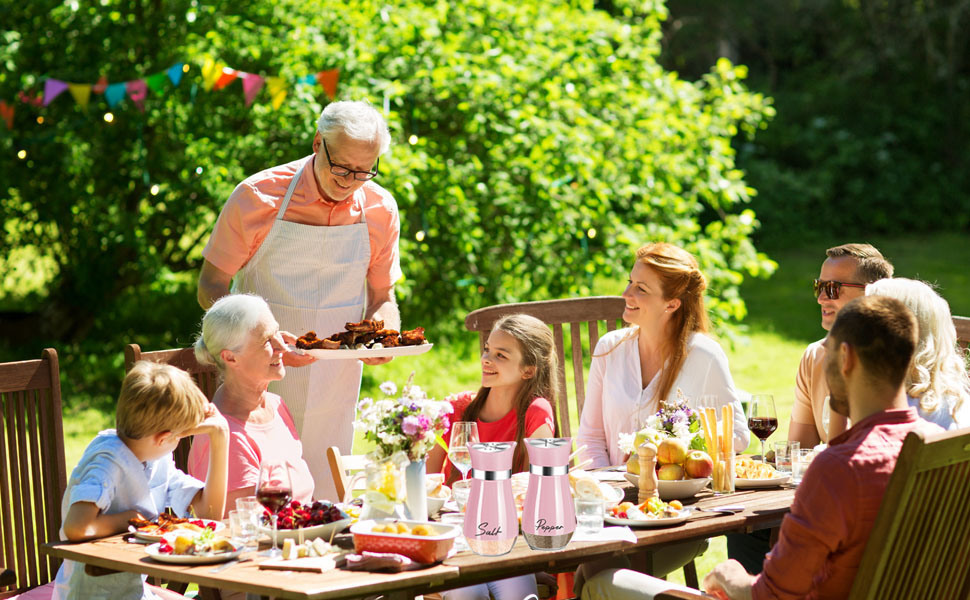 Набір для солі та перцю з нержавіючої сталі з скляною пляшечкою, дозатор спецій, кухонне приладдя для дому, кухні, ресторану, обіднього столу (Рожевий)