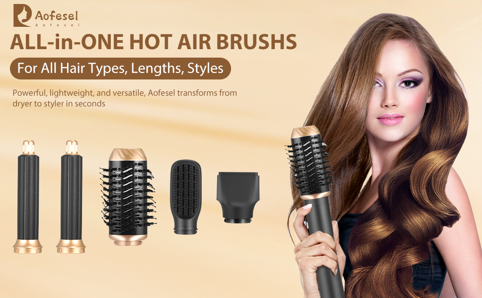 Airstyler 6 в 1: Фен-щітка для волосся Bürste Set, 5 насадок для сушки, випрямлення, локонів, об'єму та догляду. Підходить для всіх типів волосся