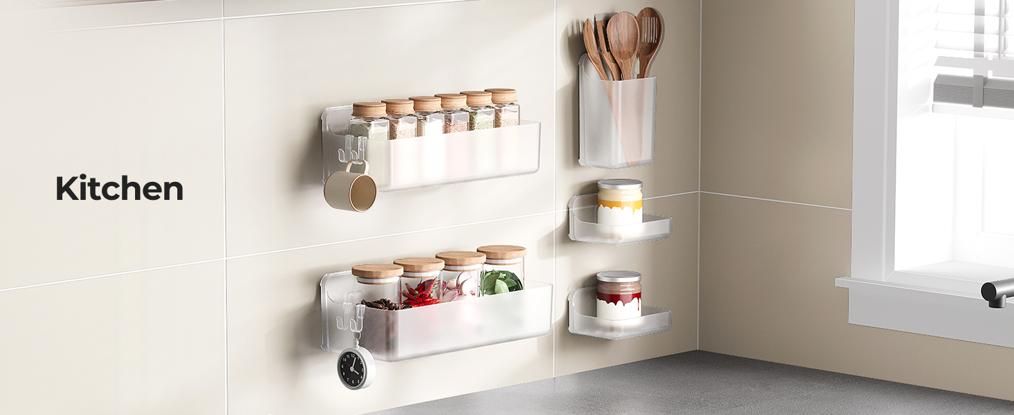 Поличка для душу Orimade без свердління, нержавіюча сталь, 5 шт. - тримач для шампуню, велика місткість, ABS пластик, прозора