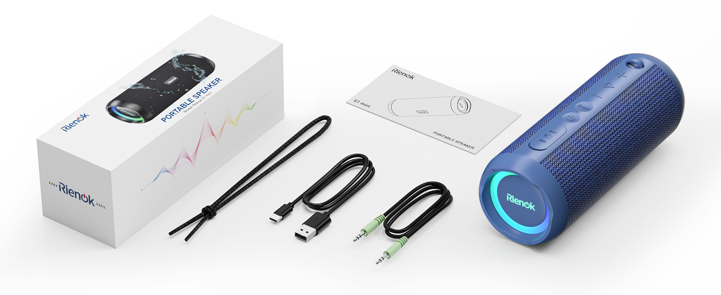 Bluetooth портативна колонка RIENOK з підсвічуванням, IPX7, 3600 mAh, баси, стерео звук (Блакитний)