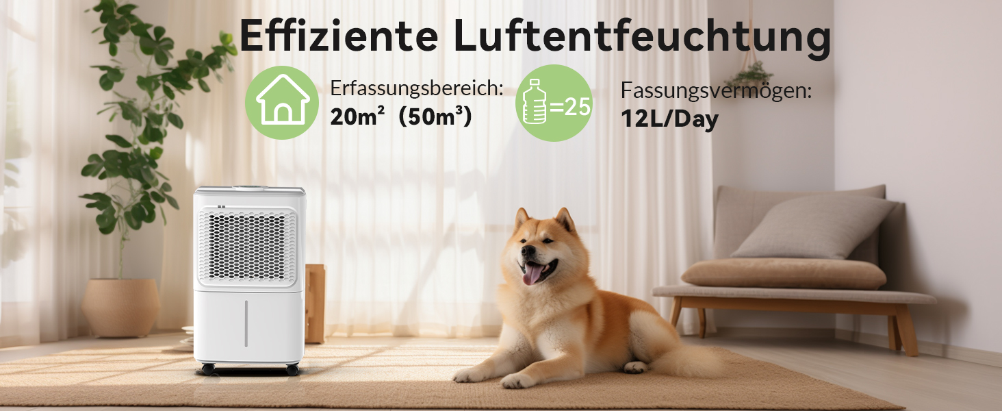 Електричний осушувач повітря Crecolife 12L/24h, 190W, для приміщень 20м², з цифровим дисплеєм та сенсорною панеллю керування, 3 режими осушення, 2 варіанти зливу, таймер 24г