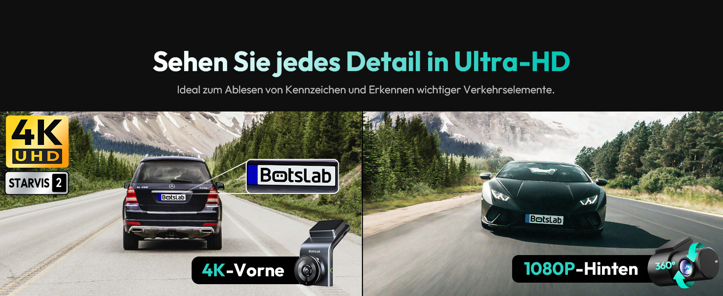 Автомобільний відеореєстратор BOTSLAB G300H Plus 4K Dual-Channel (передня та задня камери), сенсор STARVIS 2, WDR, GPS, 5GHz Wi-Fi, голосове керування, карта пам'яті 64GB, нічний режим
