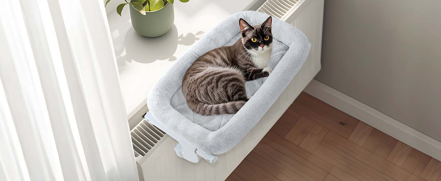 Ліжко для кота на батарею GUUSII HOME - тепле місце для відпочинку, сіре, велике (до 18 кг)