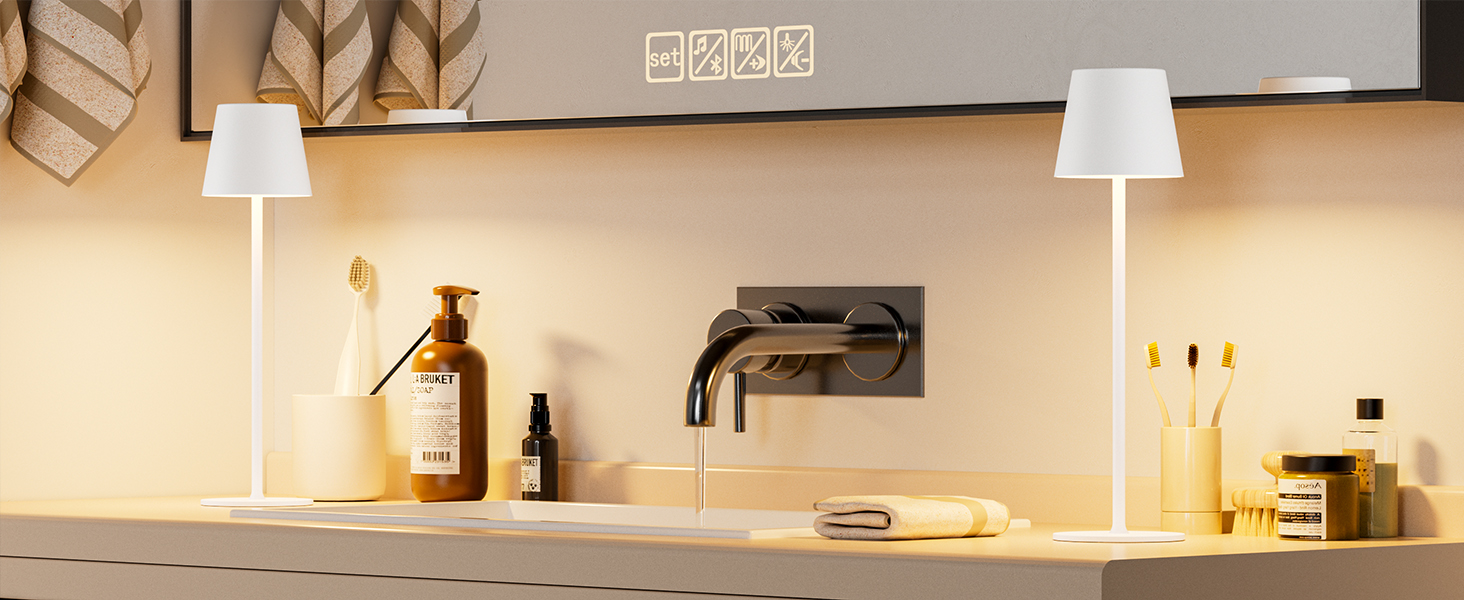 Настільна LED лампа акумуляторна бездротова 2 в 1, димується, з USB-C зарядкою, 3 режими світла, біла - набір 2 шт.