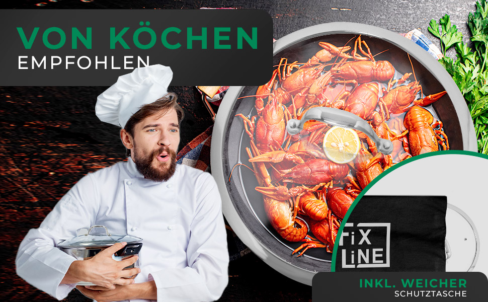 FIXLINE® Сковорода Black Forest 28 см - антиадгезійне покриття без PTFE - для всіх типів плит (в т.ч. індукційних) - придатна для духовки до 230°C - легке миття - ідеальна ідея для подарунка (кришка, 28 см)