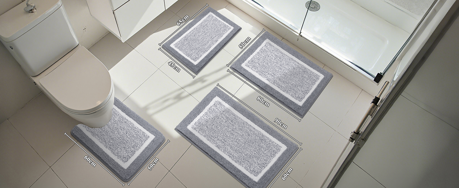 Килимок для ванної кімнати SHACOS: неслизький, м'який, швидковисихаючий, 50x80 см, сірий