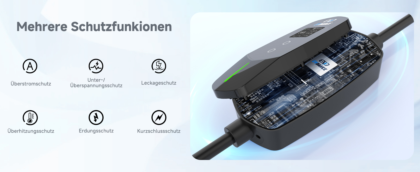 Кабель для зарядки електромобіля Type 2 Schuko 3.68kW (1-фазний, 6.1м, 6-16A) з таймером затримки 0-12 годин, для електромобілів та гібридів (PHEV/EV), чорний